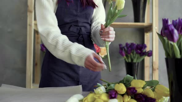 the Hands of a Female Florist in an Apron Working in Her Own Flower Shop