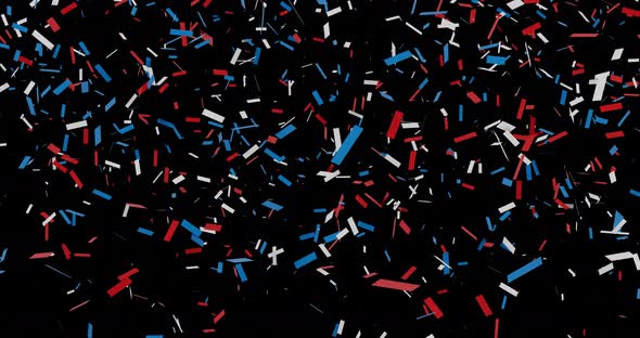 Animation of red, white and blue falling confetti on the transparent background