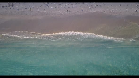 Aerial flying over panorama of beautiful bay beach holiday by blue sea and white sand background of 