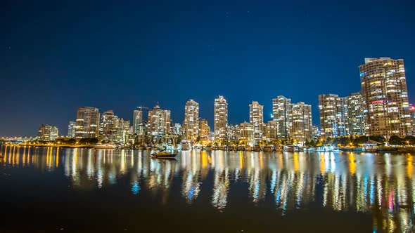 Vancouver time lapse at night of skyline and ocean 