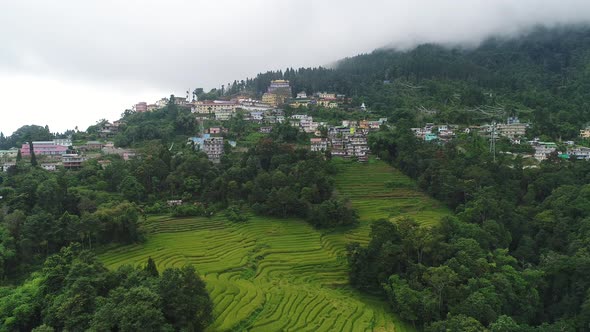 Rumtek Monastery area in Sikkim India seen from the sky