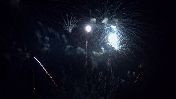 Colorful Firework display at night on sky background