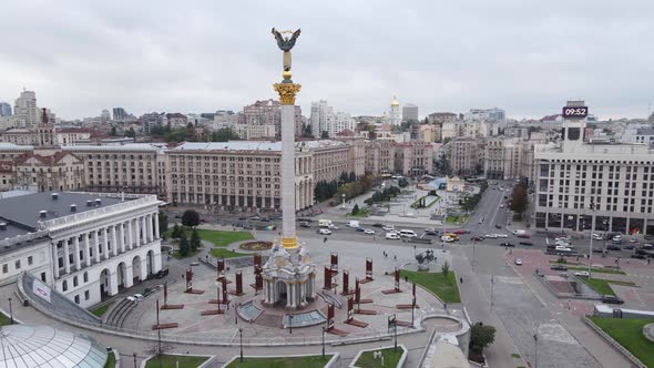 Kyiv, Ukraine in Autumn : Independence Square, Maidan. Aerial View