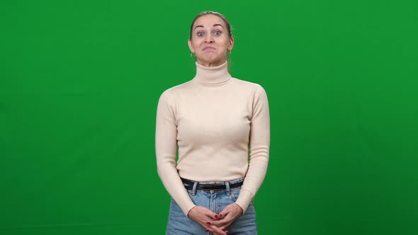 Satisfied Excited Happy Smiling Woman Showing Thumb Up Shaking Head Yes Looking at Camera 