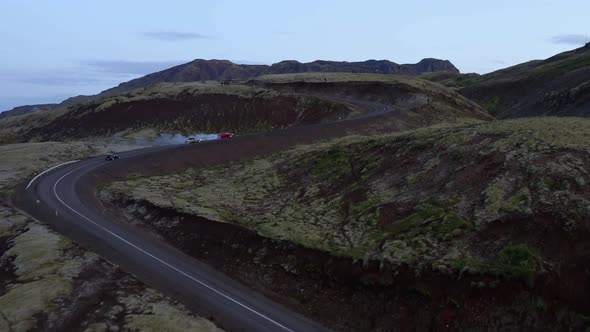 Drifting Cars Drifting up a Mountain Side of a Mountain in Iceland