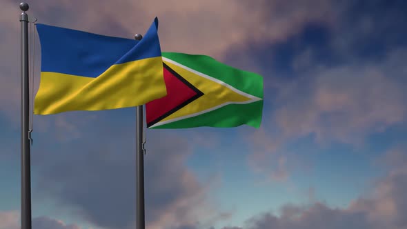Guyana Flag Waving Along With The National Flag Of The Ukraine - 2K