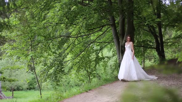 Beautiful Bride in Fashion Wedding Dress on Natural Background