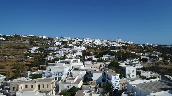 Village of Apollonia on Sifnos Island in the Cyclades in Greece from the sky