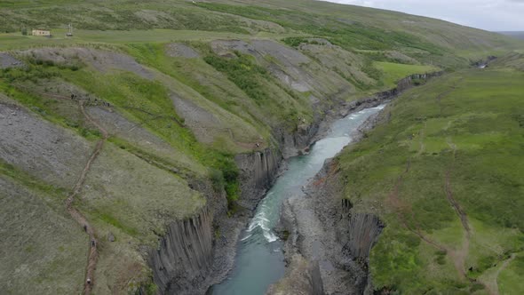 Aerial View Of Stuðlagil Canyon In Iceland At Daytime - drone shot