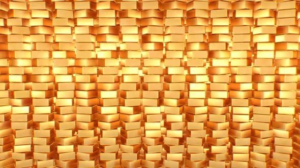 Abstract Shiny Golden Cube Metallic Reflection Moving Wall Rotates - 1080p
