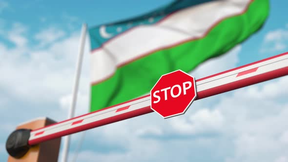 Open Boom Gate on the Uzbek Flag Background