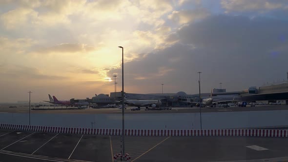 Timelapse Of Servicing And Boarding Planes