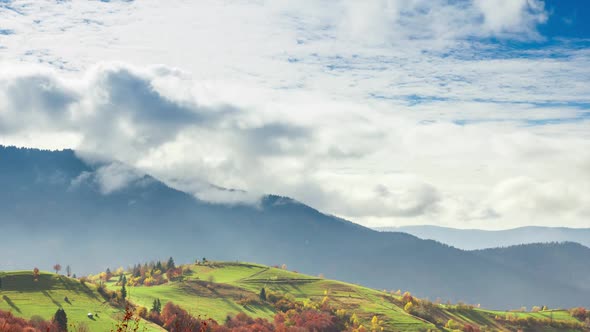 Time lapse clip. Fantastic colorful mountain landscape with cloud. Ukraine, Carpathian Mountains.