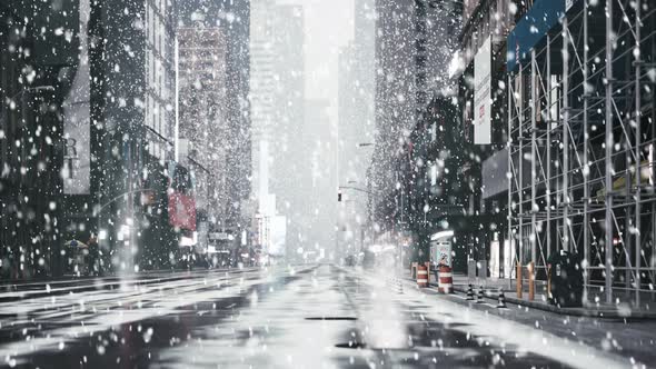 Empty Streets During Snow Storm in New York