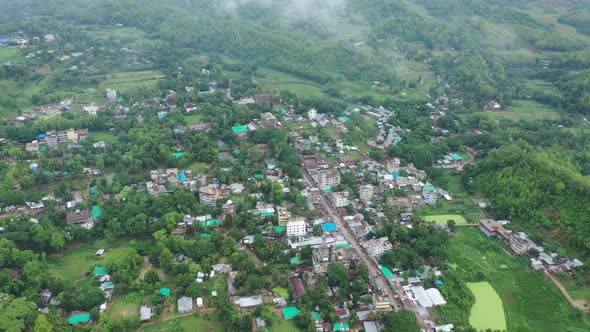 Aerial view of Lushai, an heritage small village in Sajek Valley, Bangladesh.
