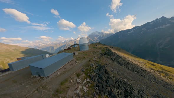 Aerial Fpv Cinematic View Discovery Exploration Observatory Station Building