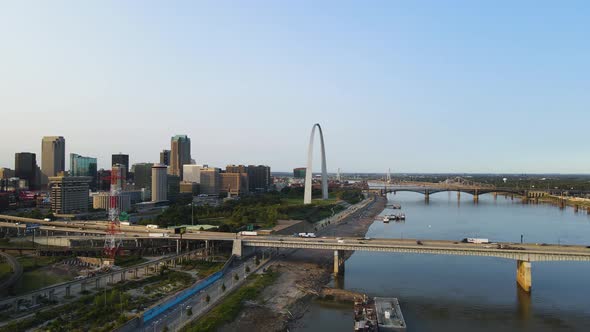 Downtown Scenic Landscape View of St. Louis City in Missouri - Aerial Drone Establishing View