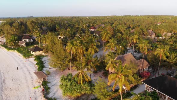 Paradise Coast Resort with Palm Trees and Hotels By Ocean Zanzibar Aerial View