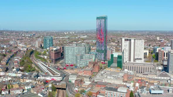 Cinematic establishing drone shot of Central Croydon