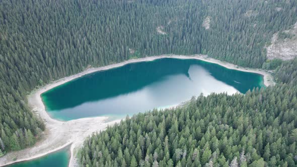 Aerial View Black Lake in Montenegro Mountain Crno Jezero in Durmitor Park