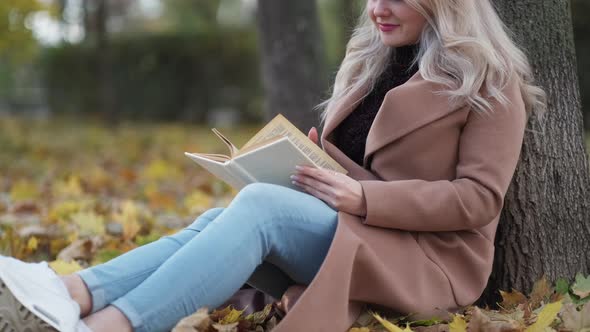 Interesting Book Happy Woman Autumn Relax