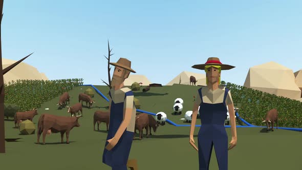 Farmers In Farm 3D Low Poly Animation