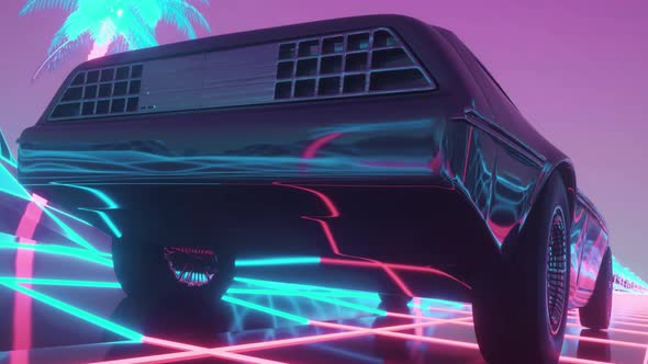Futuristic Car Drive Through Neon City