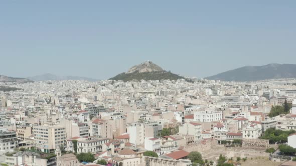 Slow Establishing Dolly Aerial Towards Mount Lycabettus in Athens, Greece