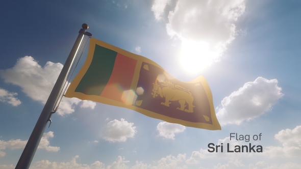 Sri Lanka Flag on a Flagpole V2