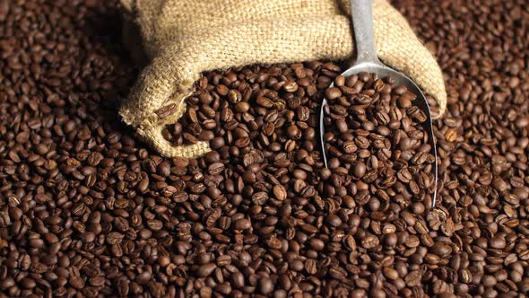 Light With Coffee Beans, Bag And Scoop