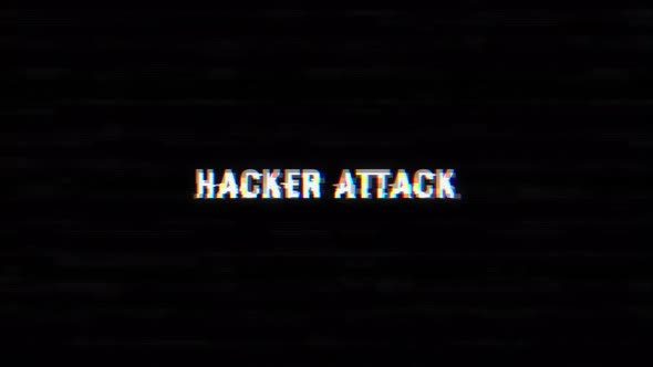 Hacker Attack glitch text with noise and vhs background