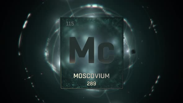 Moscovium as Element 115 of the Periodic Table on Green Background alt