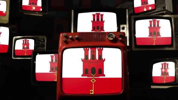 Flag of Gibraltar and Retro TVs.