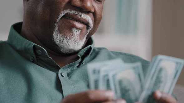 Closeup Unrecognizable Old African Gray Bearded Man Holding Money