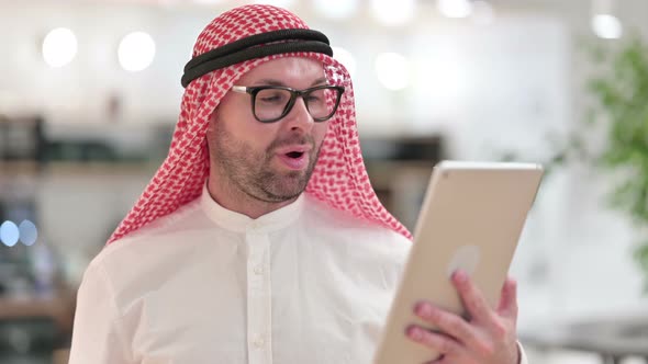 Young Arab Businessman Doing Video Call on Digital Tablet 