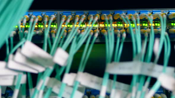 Wires Plugged To a Router at Data Center.