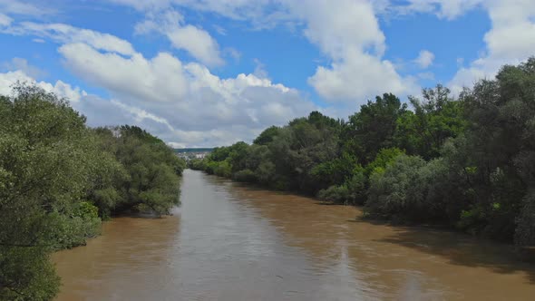 Flooded Landscape with Overflow Level of Water of Spring River