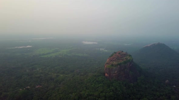 Aerial View drone 4k footage Of Sigiriya Rock Sri Lanka