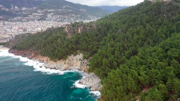 Storm at Sea Filmed on a Drone Alanya Turkey 4 K