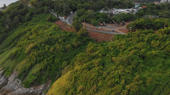 Aerial View Green Sea At Promthep Cape Viewpoint Phuket Thailand.