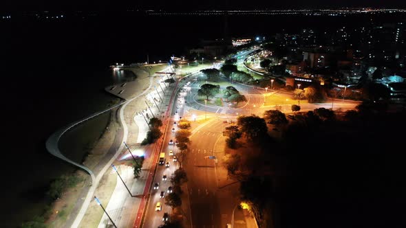 Night scape of Porto Alegre Brazil. City skyline landmark at downtown city.