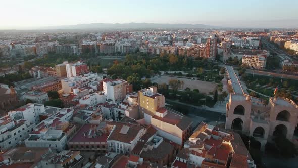 Aerial View of Valencia with Architecture and Green Parks