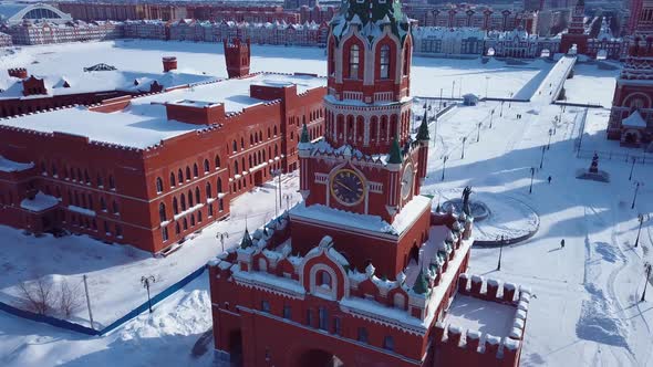 Aerial View Of The Kremlin And The Cathedral In Winter Yoshkar Ola