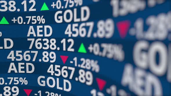 Fictional Stock and Gold Tickers on the Exchange Display