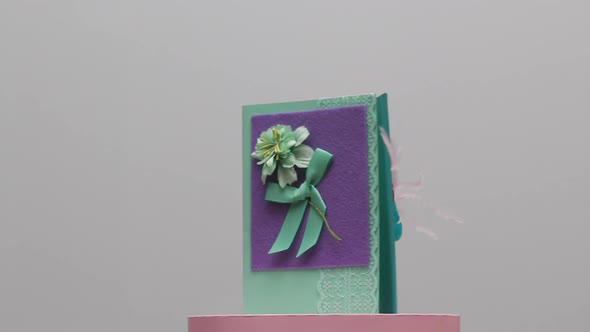 Homemade greeting card. Stands on a rotating stage.