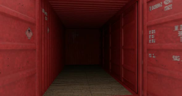 Seamless Move Thru Shipping Containers with Doors Opening on White Background