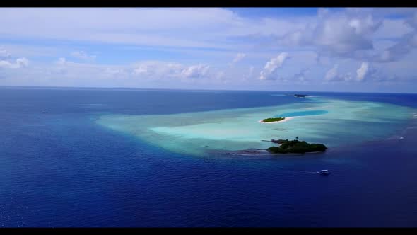 Aerial top down tourism of marine seashore beach lifestyle by clear sea and white sandy background o