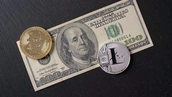 Bitcoin Litecoin Cryptocurrency Equivalent To Dollar a Banknote of Hundred Units