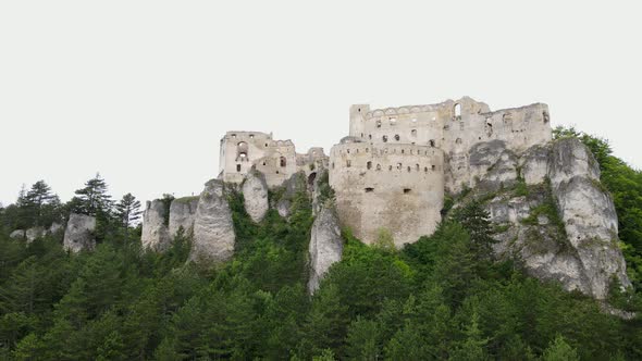 Aerial view of the castle in the village of Lietava in Slovakia