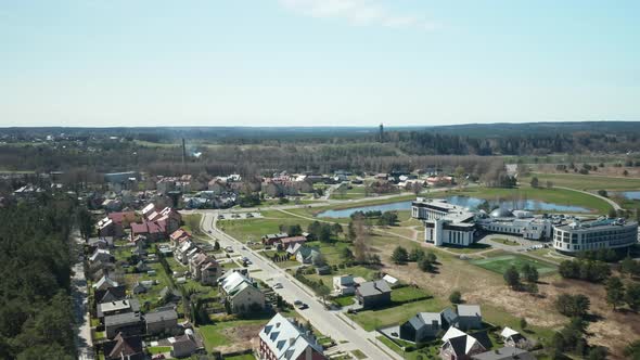 AERIAL: Birstonas Town on Sunny Spring Day